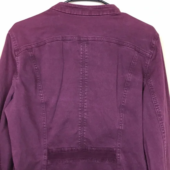 White House Black Market Women’s Purple Denim Utility Button-Up Jean Jacket - Picture 7 of 9